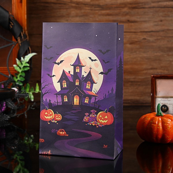 Halloween Paper Gift Bags with Sealing Stickers for Treat Packaging