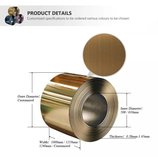 201 304 PVD Color Stainless Steel Coil Thickened Hairline Surface Finished