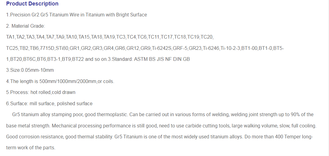 Pure Pickling Titanium Wire For Chemical Pharmaceutical