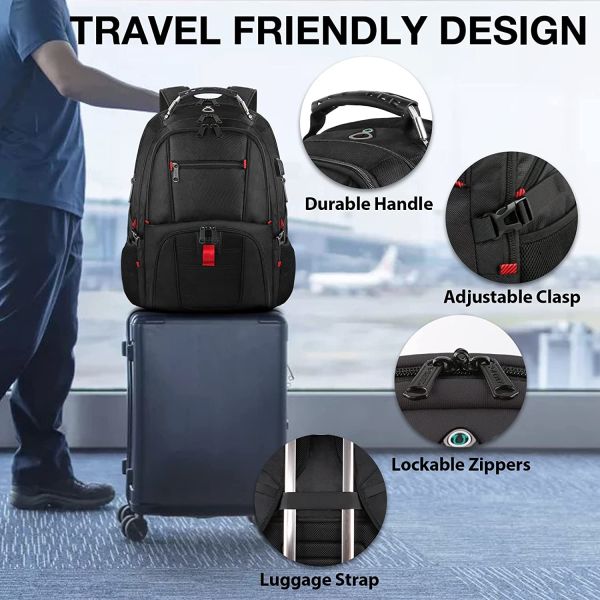 All Pass Waterproof College Bag Airline Approved Business Work Bag with USB Charging Port Backpack Travelling Bags