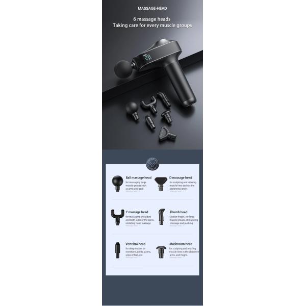 6 Heads Body Massager Gun Brushless Motor Deep Tissue Percussion Muscle Massager