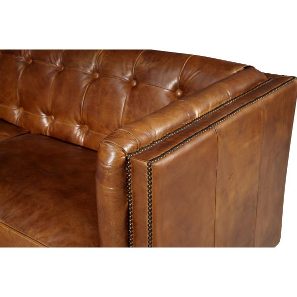 Genuine Leather Triple Seater Sofa , 3 Seater Brown Leather Settee American Style