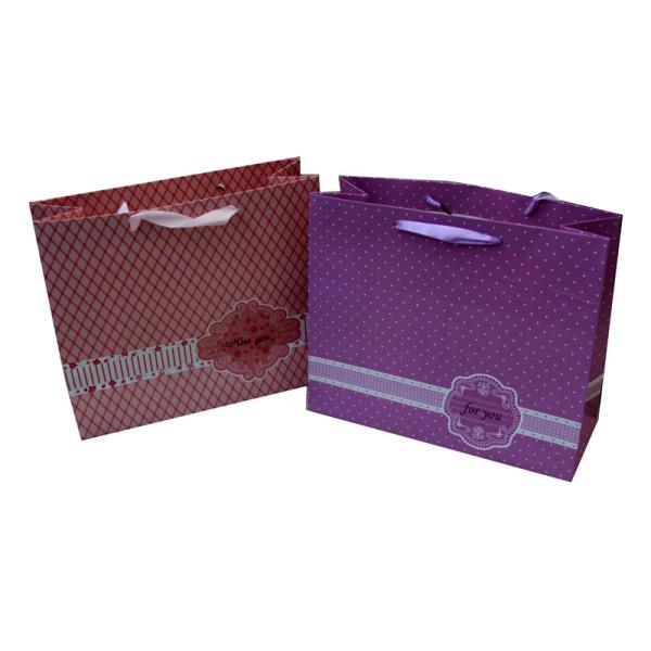 OEM Colorful Sweet Paper Carrier Bag With Ribbon Handle , Logo Silk-screen / Hot Stamping and Woven
