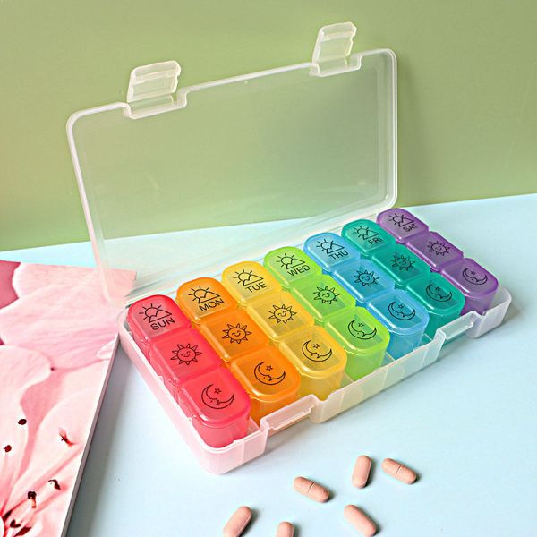 Pill Container Organizer 3 Times Day 7 Days Plastic Portable 21 Compartments Weekly Travel Vitamin Medication Case
