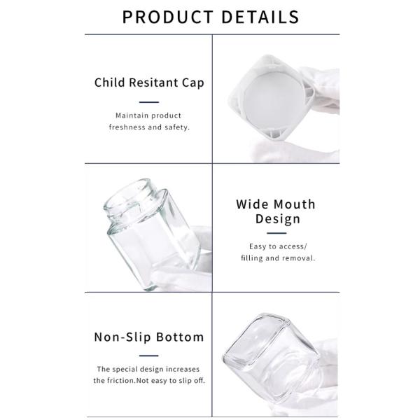 Empty Smell Proof Child Resistant Container 60ml Child Proof Square Glass Jar With CRC Lid