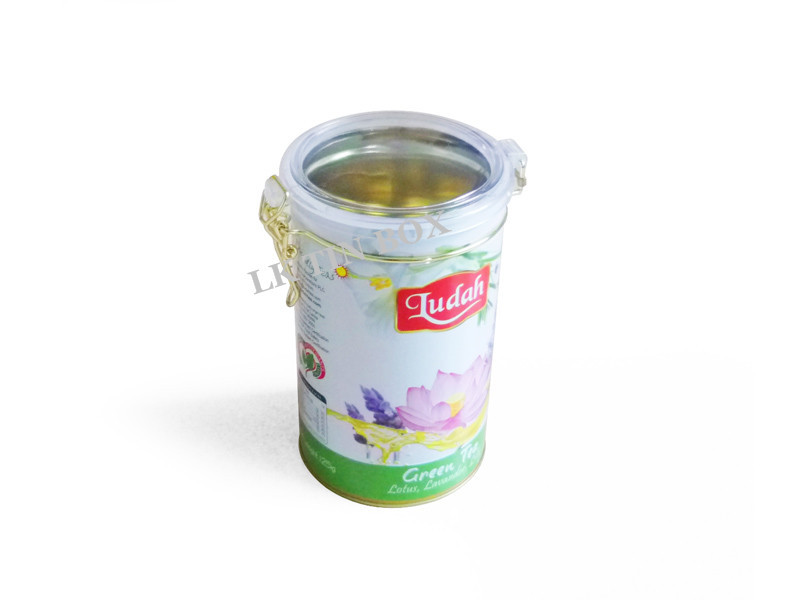Silver Round Loose Custom Tea Tins Box , Food Grade Metal Tea Canisters Plastic Lid