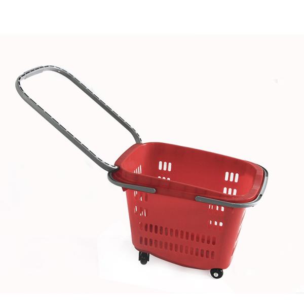 35L Rolling Grocery Plastic Basket Trolley With Wheels Supermarket Shopping