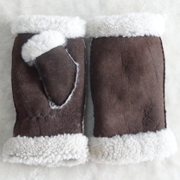 Stock Ladies Lambskin Gloves with Curly Fur Trim Cuff Shealring Sheepskin Fingerless Gloves