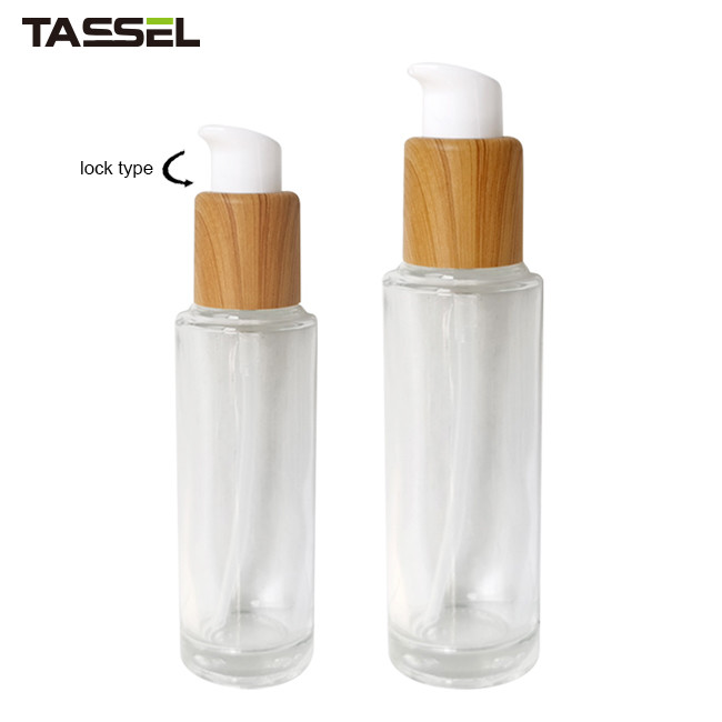 бутылка стекла круга 30ml 50ml с деревянным типом замка насоса обработки влияния