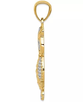 Textured Owl Charm Bead Pendant in 14K Gold with Rhodium Plating For Women