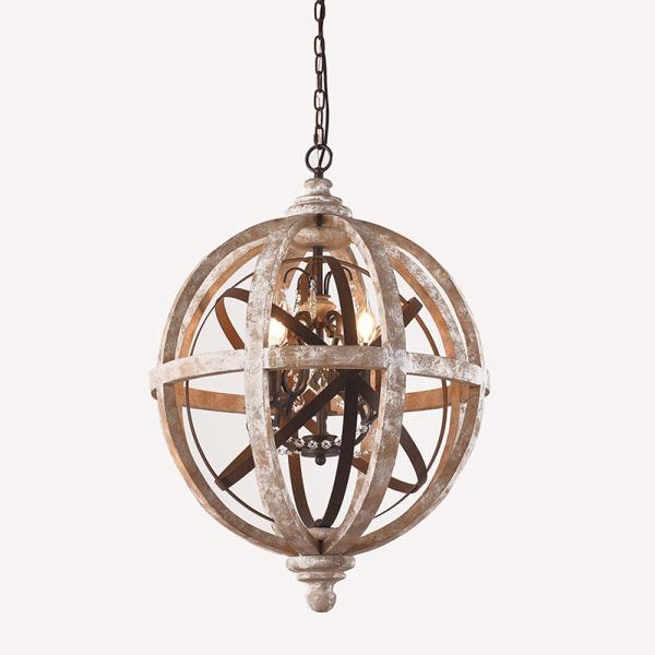 Retro Chandelier Lighting Industrial Hanging Pendant Lamp Globe Wooden Chandelier(WH-CI-108)