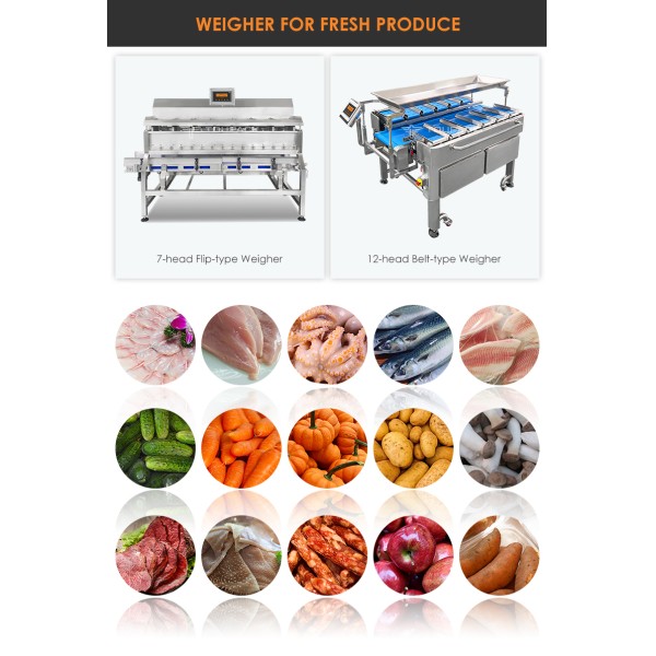 7-Head Flip Type Multihead Weigher for Sticky Seafood with 20–30 packs/min Speed and Memory Hopper