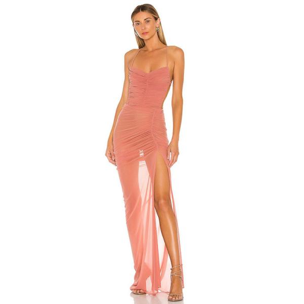 Solid Color Womens Party Maxi Dresses Hollow Sling Lace High Slit