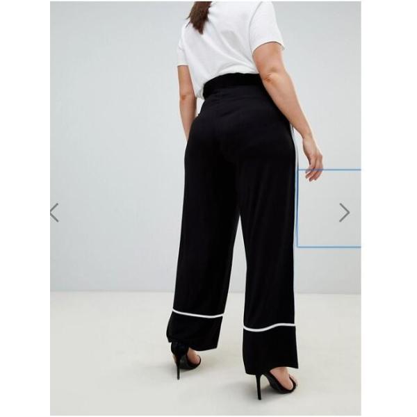 OEM black plus size wide leg pants,women's fashion pants with white piping