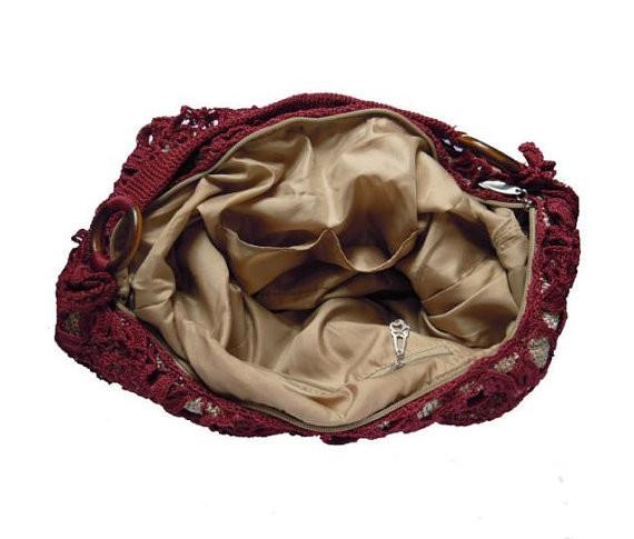 Handmade crochet handbag hobo women wine red bag flower bag