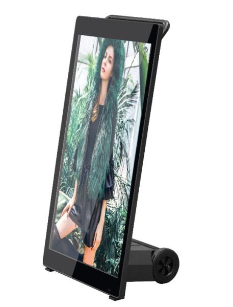 Indoor 43inch black aluminum frame advertising displays with wheels and battery powered lcd signage