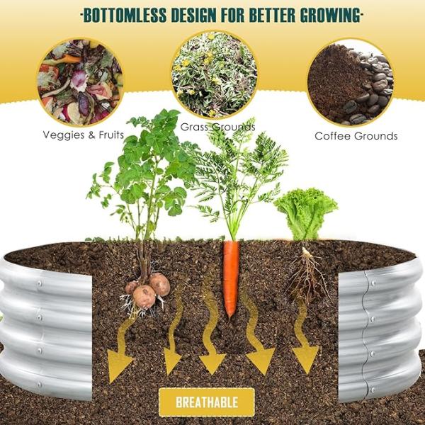 4*4*1ft  Round Raised Galvanized Garden Beds Metal Round Garden Bed Easy Assembly