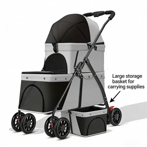 Bulk Foldable Pet Stroller | 4-Wheel Dog Cat Travel Stroller with Basket | Wholesale for Pet Retailers
