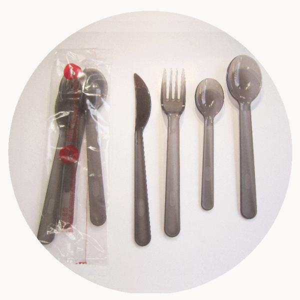 CUTLERY SET, DISPOSABLE PLASTIC CUTLERY, FORK, SPOON, SMALL SPOON, KNIFE,