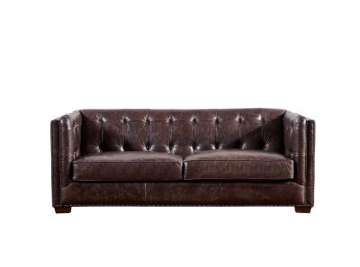 Vintage Dark Brown Genuine Three Seater Leather Sofa Set Multi - Layer Density Sponge