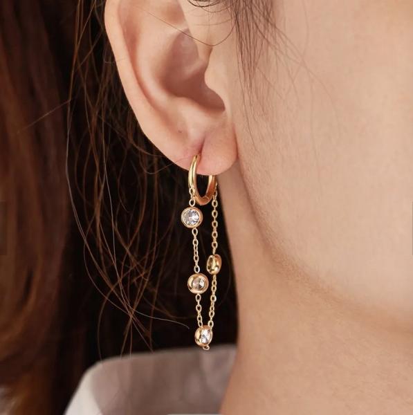 Chain Earrings Set for Women Stainless Steel Ear Pins  Dangle Earrings Butterfly Ball Bar CZ