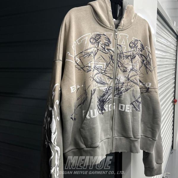 Custom Grams Vintage Distressed Gris con capucha Peso pesado Servicio OEM ODM