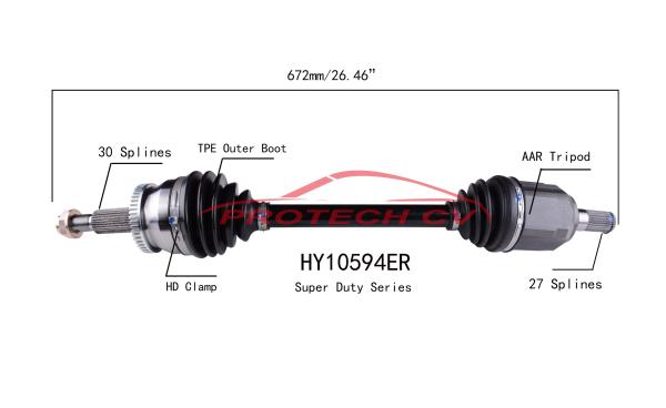 HY10594ER Front Left Cv Axle Shaft Assembly Hyundai Sonata 2.4L EXTREME Weather Unit