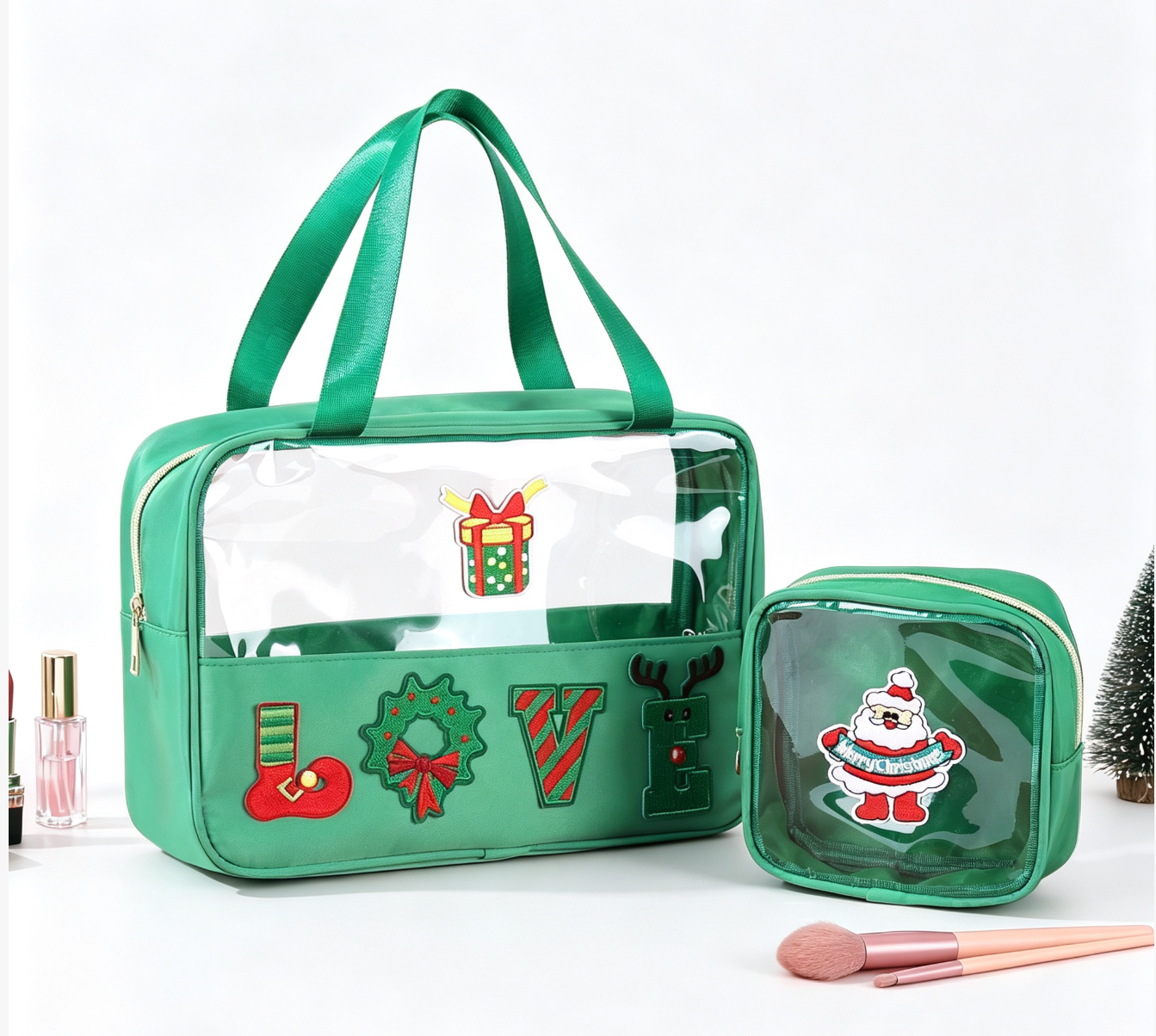 Large Capacity Cosmetic Bag With Festive Embroidered Letter And Customized