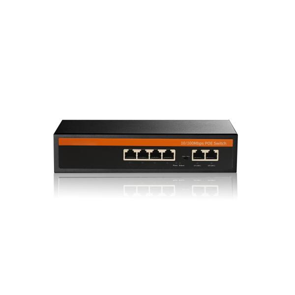 Full 10 / 100Mbps 4+2 VLAN POE Switch 250m 4 POE Ports and 2 Uplink Ports