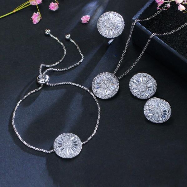Charming 925 sterling silver white gold plated Cubic Zircon CZ Clear diamond Earrings Necklace Bridal Jewelry set