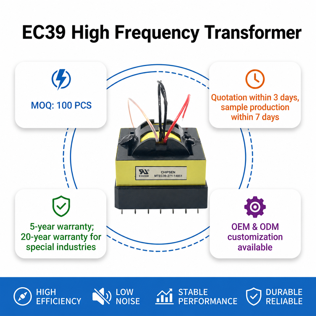 Compact Efficient EC39 HF Power Transformer Low DCR Stable Power Supplies