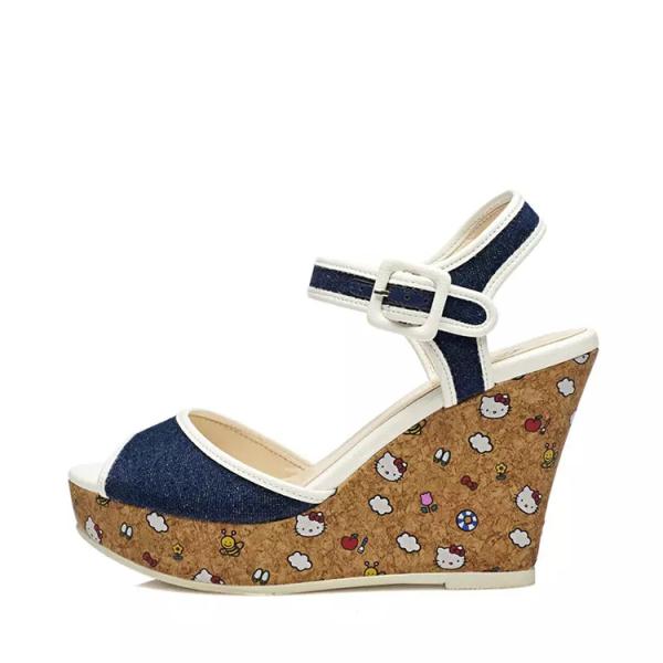 Women Shoes Cork Leather Fabric Knitted Fabric Backing Customized Color