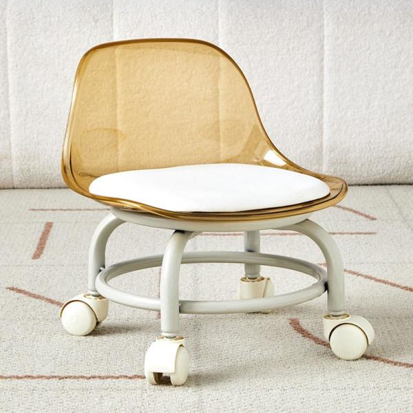 Short Rolling Stool Chair With Back Support , Acrylic Modern Furniture Rolling Stool Chair
