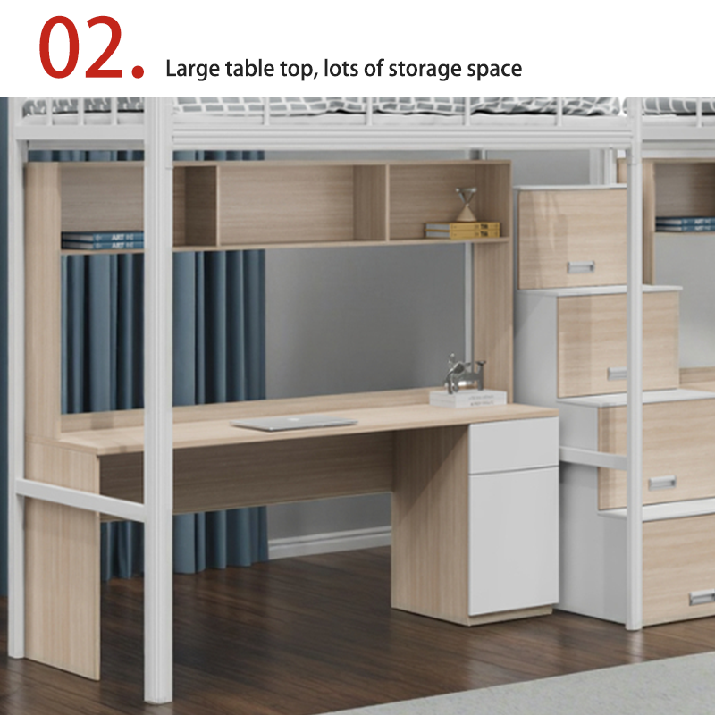 School Dormitory with Bunk Beds, Desks, Storage Space, Stairs, Two Person Iron Frame Bed, Steel Wood Combination
