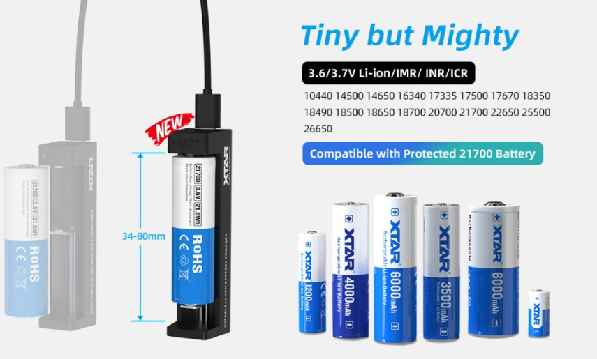 USB C Xtar Mc1  Li Ion Battery Chargers 1A Fast Charging Universal Portable Charger