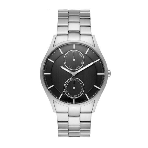 Mens brushed stainless steel 5atm water resistant with silver steel chain strap