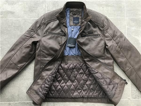 Warmth Mens PU Jacket Chocolate Color , Pleather Biker Jacket TW71195