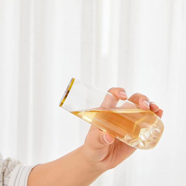 Gold Rim Shatterproof Stemless Wine Glasses 9oz Disposable Champagne Cups