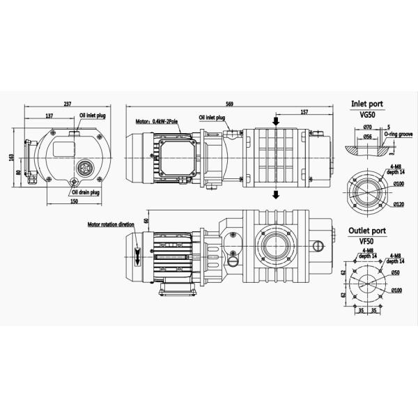 Pompe Roots à vide de type plongeur rotatif BSJ100Z 95m3/H 0,4kW Pompe Roots