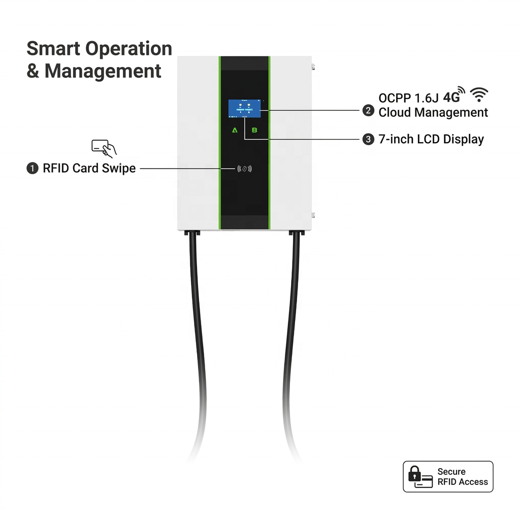 40kW 60kW DC Fast EV Charging Station Dual Gun CCS1 CCS2 GB/T CHAdeMO OCPP Commercial Charger With Multiple Languages