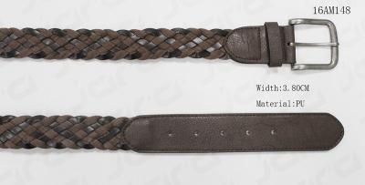 3.8cm Width Brown PU / Fake Suede Leather Woven Belt Old Silver Buckle Available
