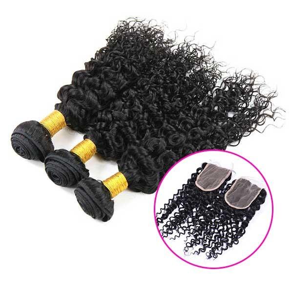 Natural Malaysian Virgin Hair Extensions / Malaysian Curly Hair With Silk Base Closure
