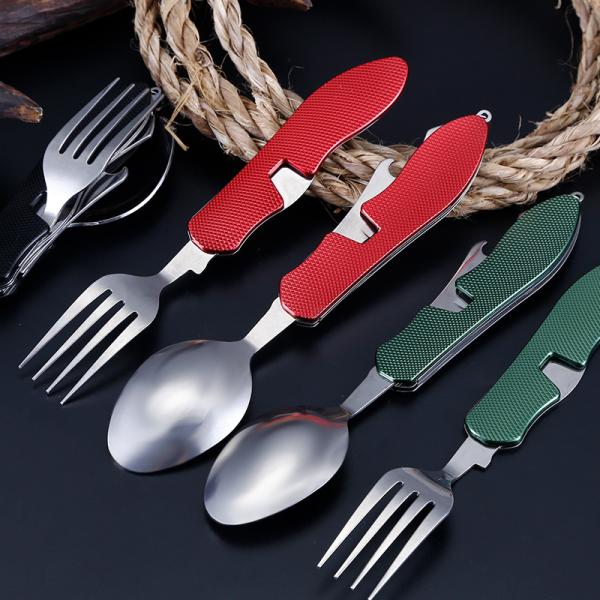 Foldable Camping Utensil Set Stainless Steel Spoon Fork Knife for Outdoor Activities