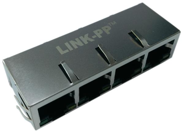 Female RJ45 1x4 Shield W/LED Quad Port 1000Base-T HFJ14-E1G46ER-L11RL