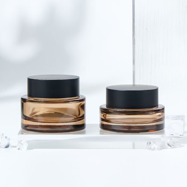UV Protection Amber Glass Cream Jar with Leak-proof Seal and Customizable Design for Cosmetic Packaging