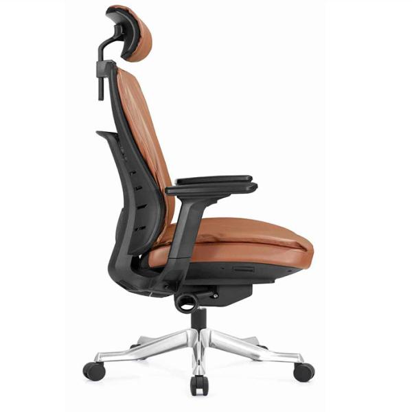 Nylon 2.5mm Leather Office Swivel Chairs Executive Office Chair High Back Headrest Lumbar Support