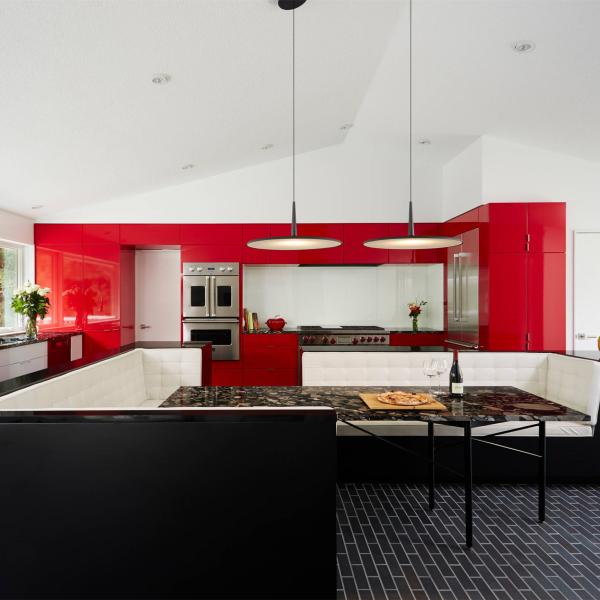 High Gloss Wine Red Color Kitchen Cabinets Complete Sets Modern Flat Panel Lacquer Kitchen