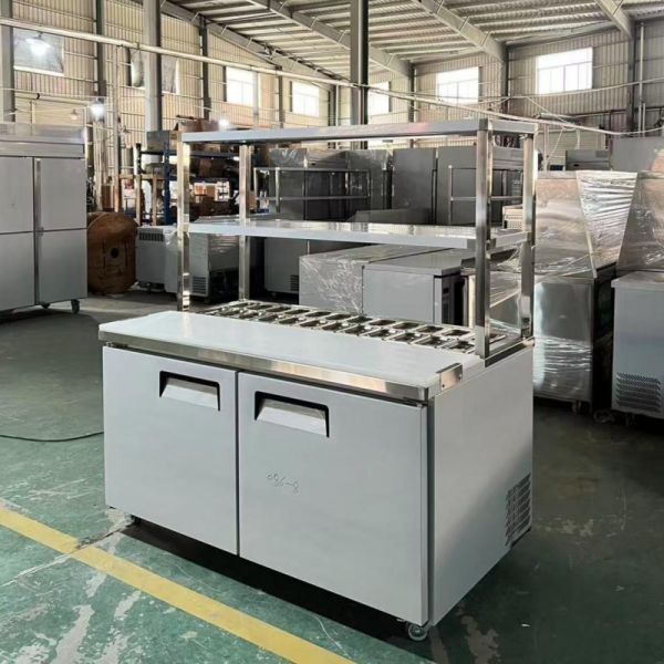 SS201 SS304 Salad Prep Table Refrigerator 2 Door Pizza Bar Subway Display Fridge