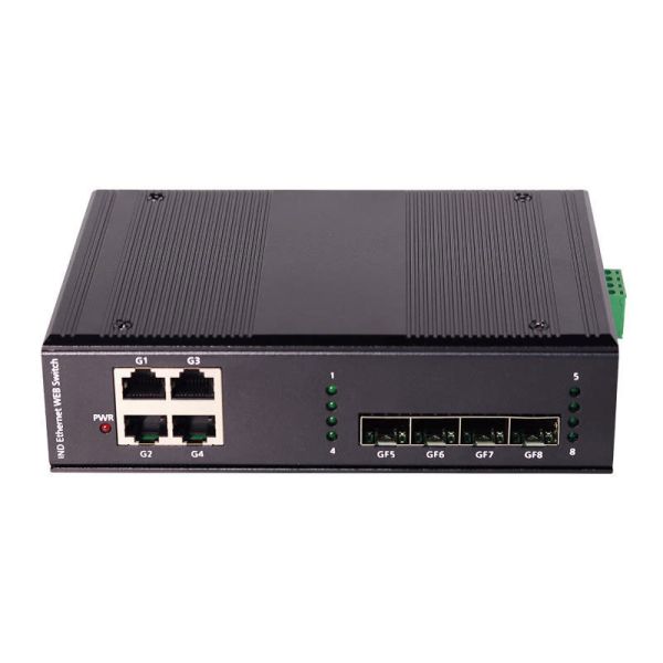 Industrial PoE Web Managed Switch Network 4 SFP Fiber Slot 4 Gigabit PoE RJ45 Port