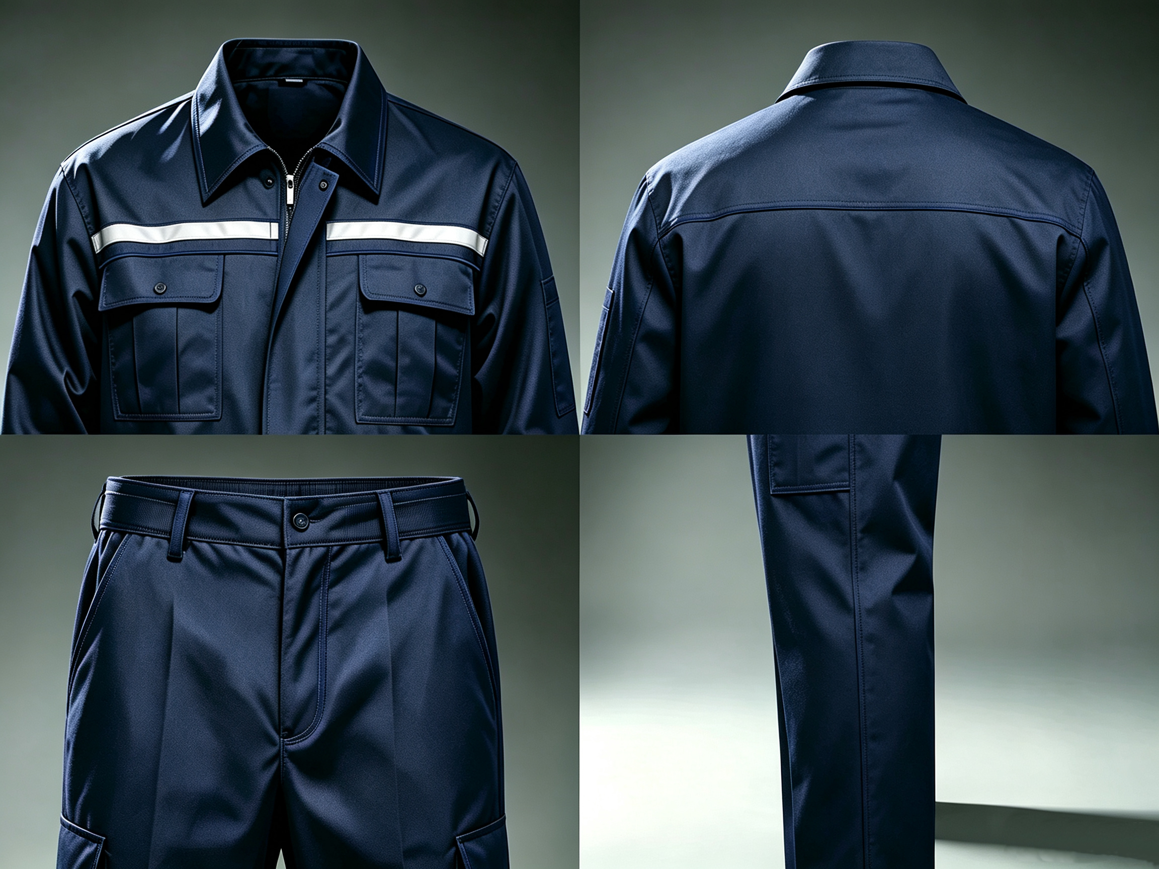 Durable 100% Polyester workwear suit with high-visibility reflective strip and tear-resistant fabric for industrial use